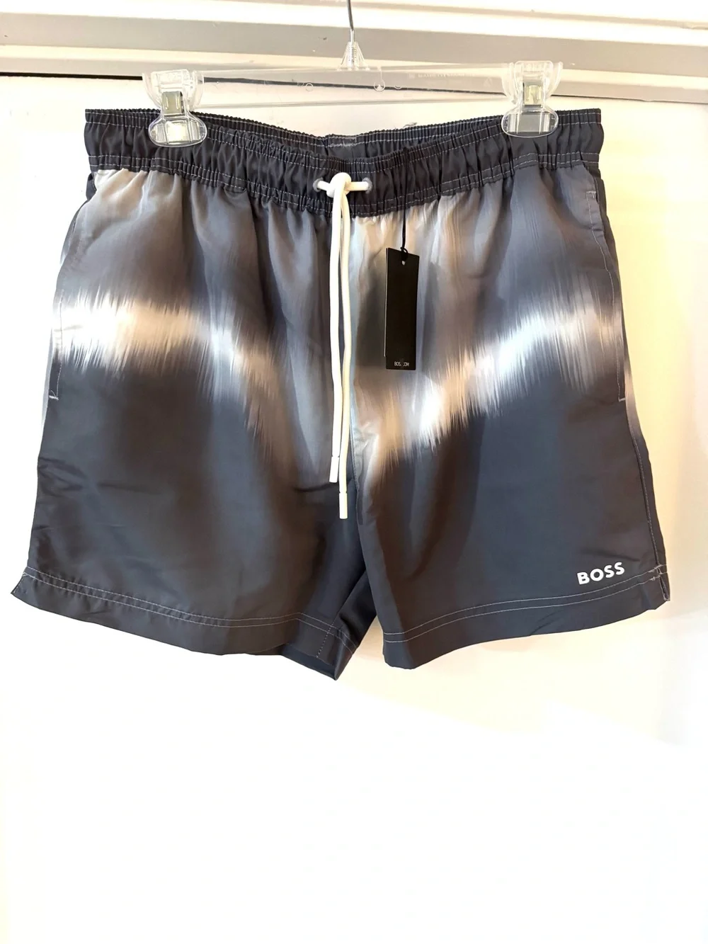 Hugo Boss Gray Swim Trunks with White Accent